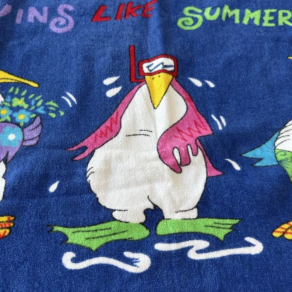Cotton Beach Towel Vintage Penguins 52x29 Davidson Cotton Company